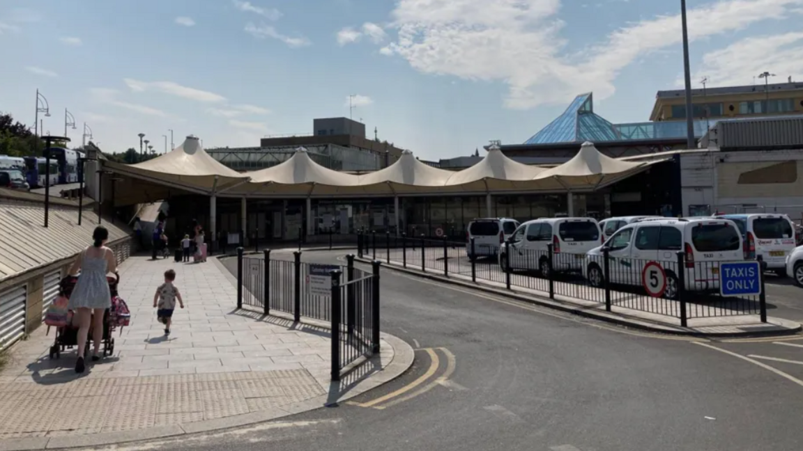 Computer-generated image of plans to redevelop the area outside the railway and bus station