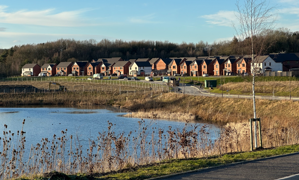 New homes built by the lake at the former American Adventure site