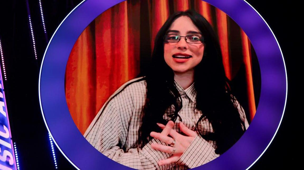 Billie Eilish thanking fans over video link