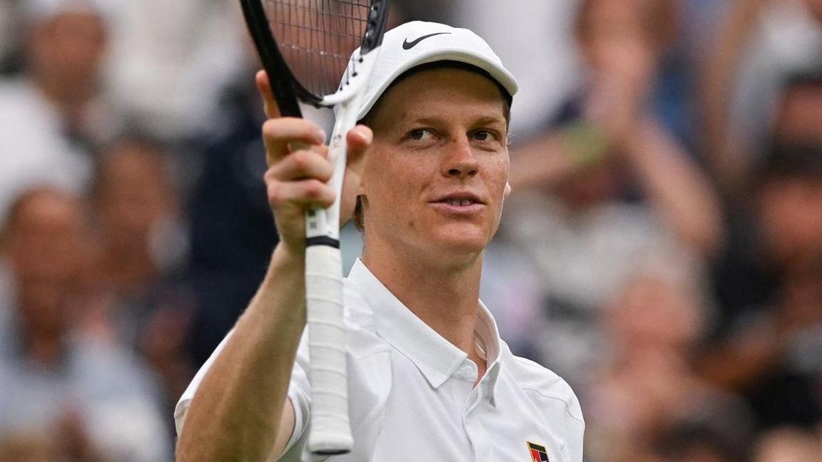 Jannik Sinner in action during his Wimbledon third round match 
