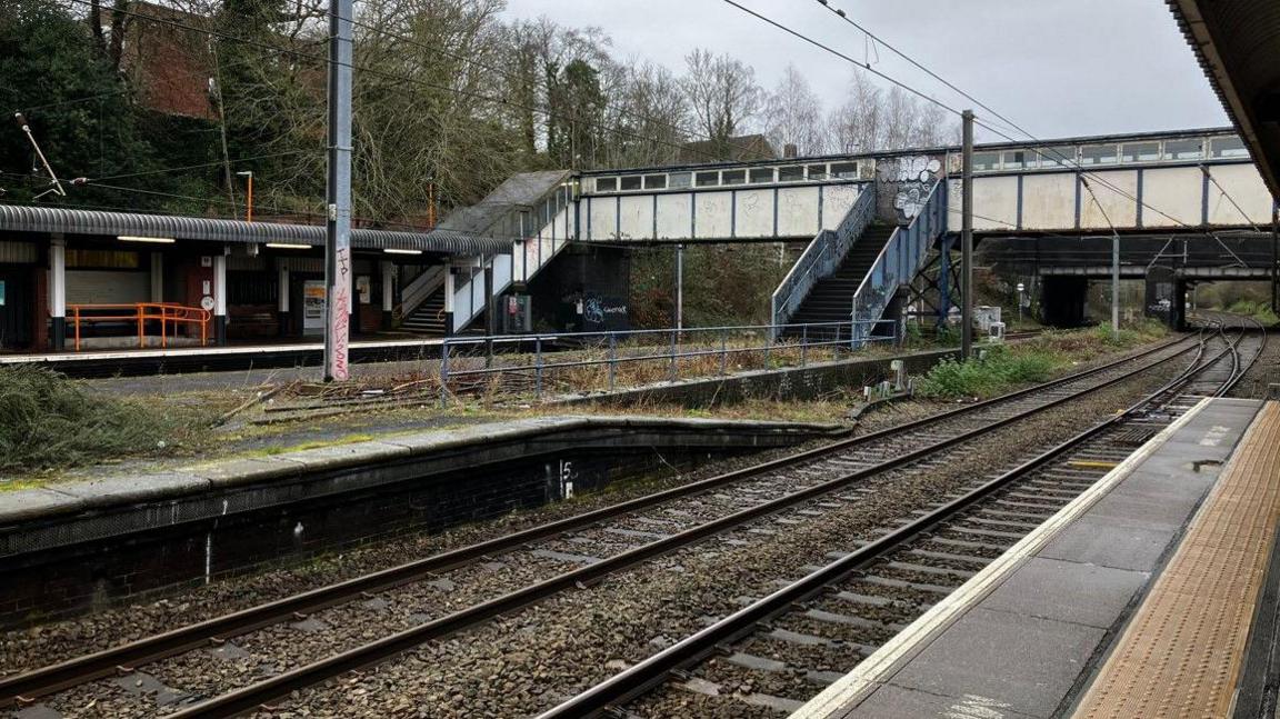 Kings Norton station with tracks  visible