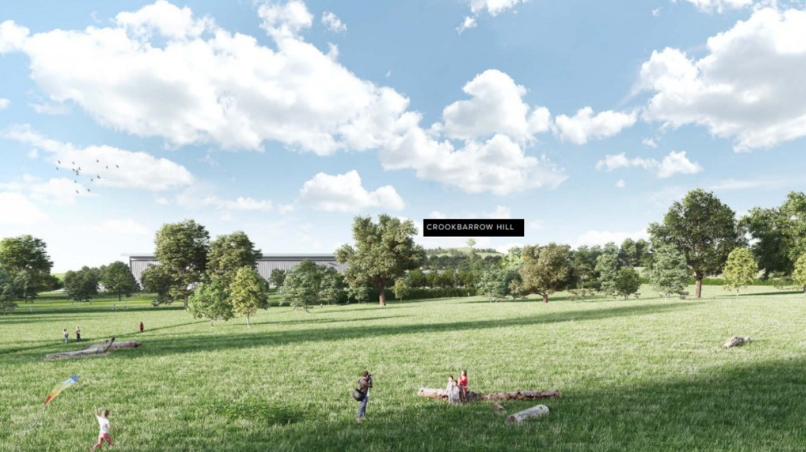 A computer genertaed image of people playing in an open field.