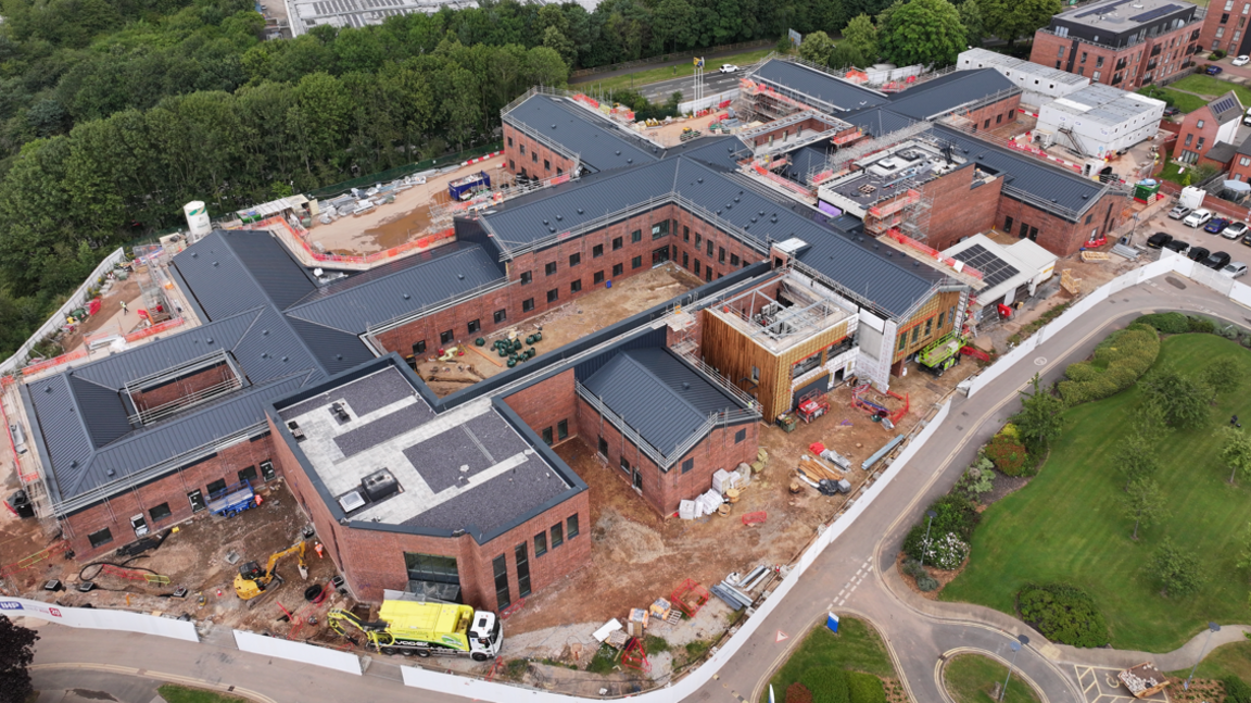 An aerial view of the new wing of Kingsway hospital in Derby