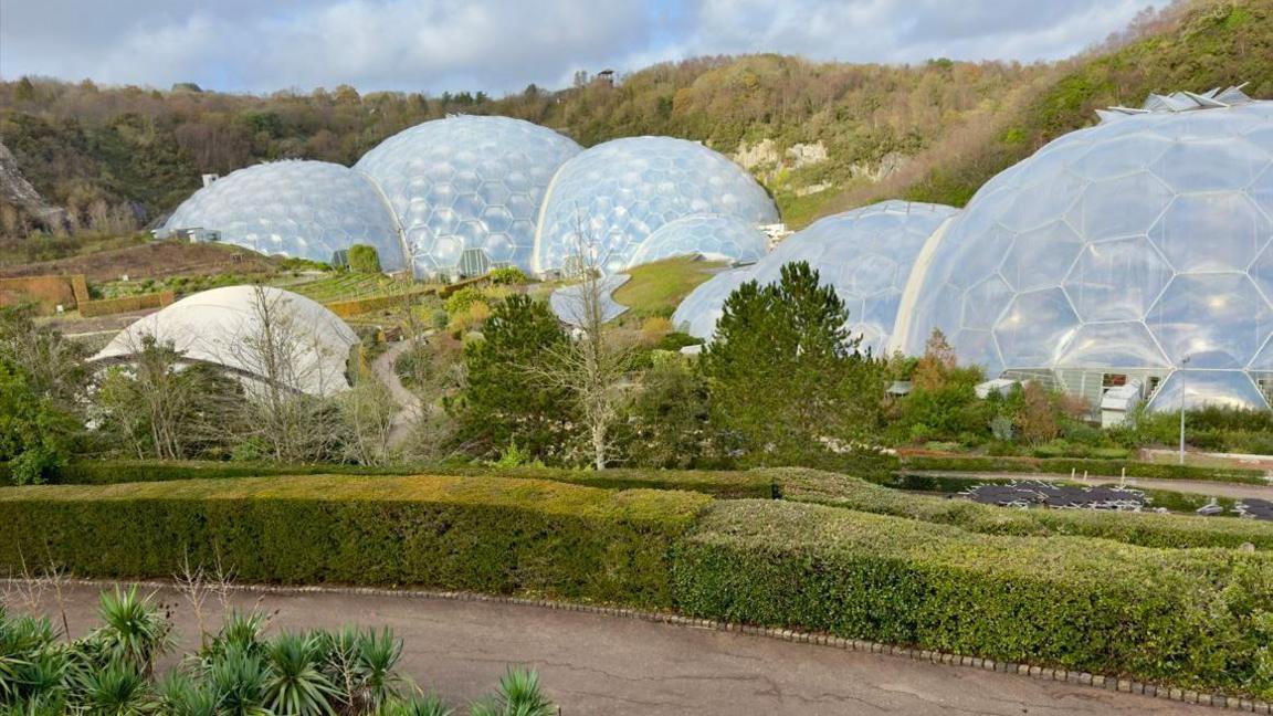 A view of the Eden Project biomes near St Austell, Cornwall