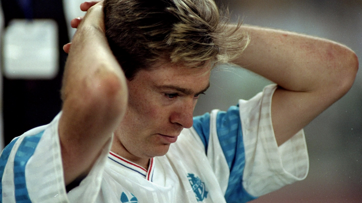 Chris Waddle reacts after the Marseille's defeat to Red Star Belgrade in the 1991 European Cup final