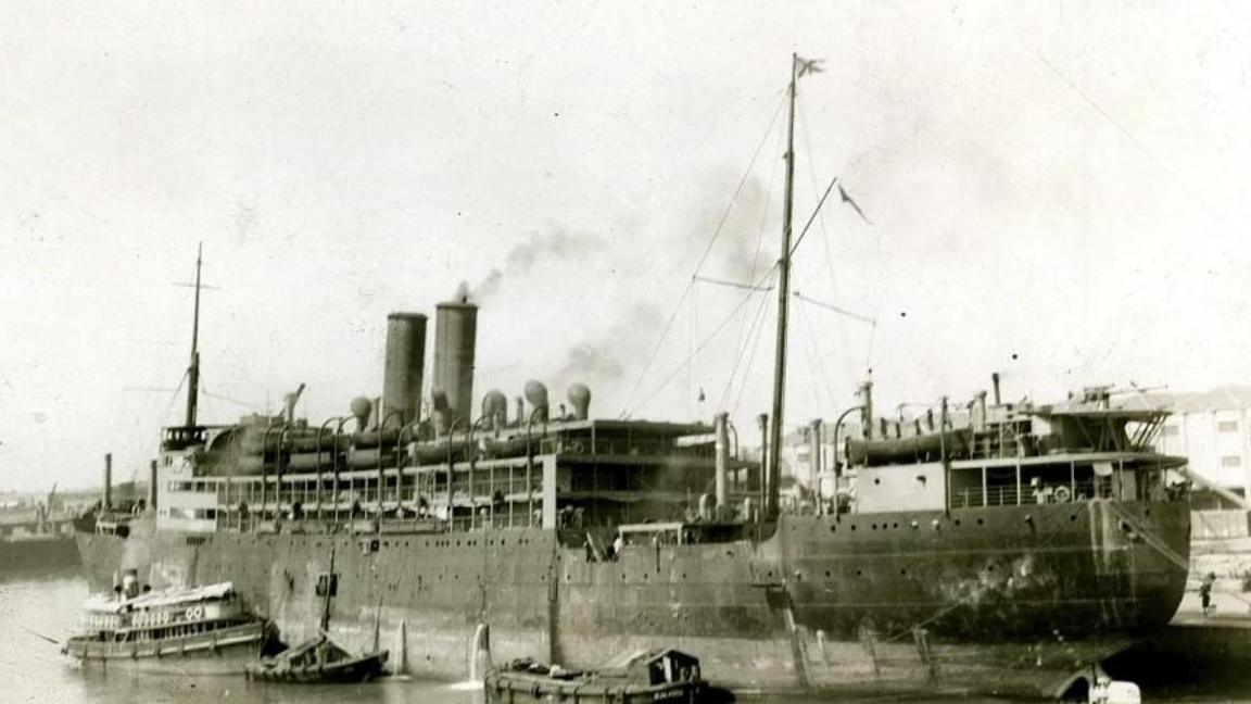 A black and white photograph of the SS Tilawa