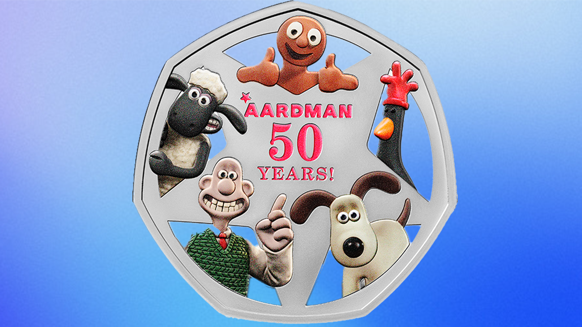 Photo of the new Royal Mint 50 Years of Aardman 50p. 