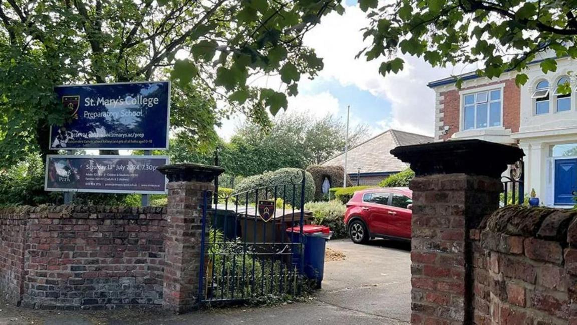 The school's front entrance as it looks today, showing the sign to St Mary’s College Preparatory School.