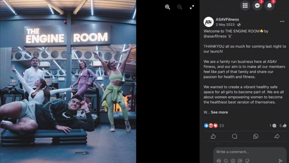 An Instagram post showing a picture of Alastair Saverimutto and his family posing in a gym and ASAV Fitness advertising the opening of a new gym extension