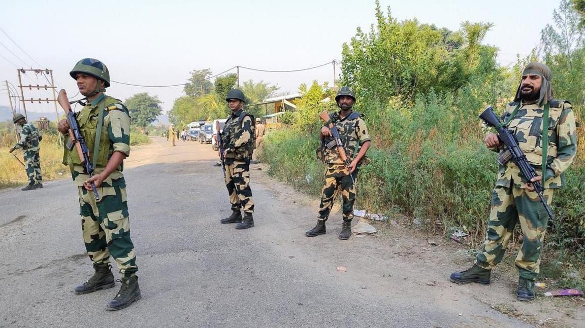 Soldiers seen standing guard