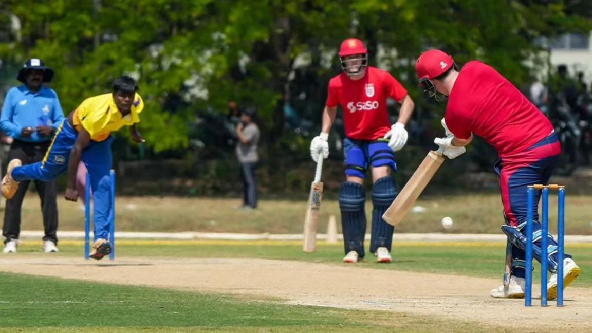 Jersey players bat in a match in India