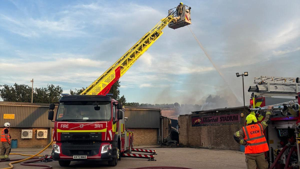 Firefighters tackle the blaze