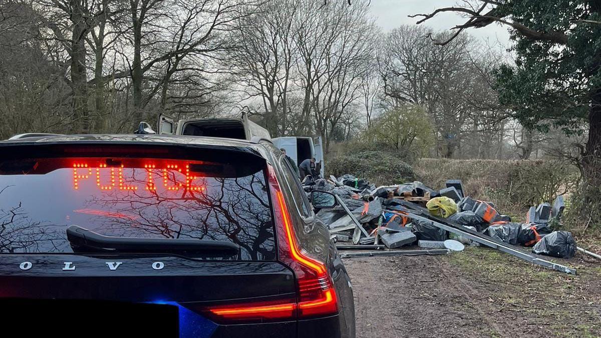 Police at the scene of flytipping