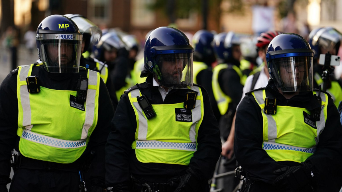 Police officers in central London during the disorder