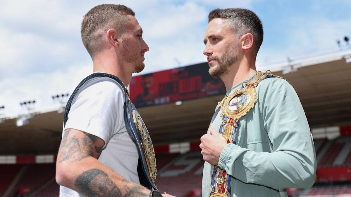 Ryan Garner (left) and Reece Bellotti (right) face off at Southampton's St Mary's Stadium in preparation for their fight 