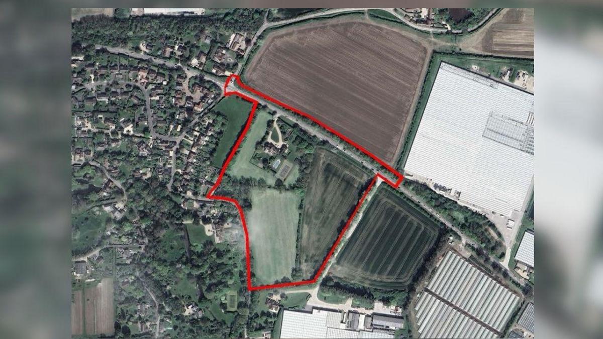 A map showing a proposal to build up to 92 homes in a village.