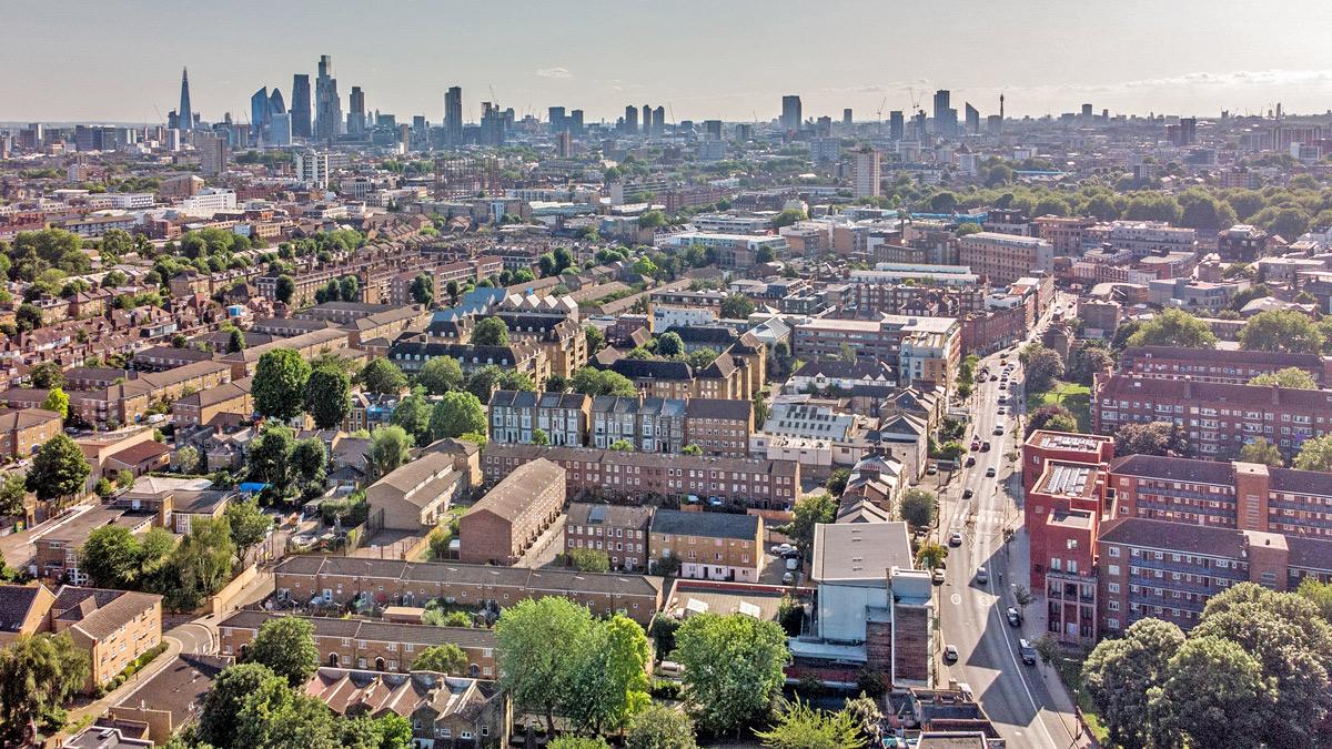 East London skyline in summer