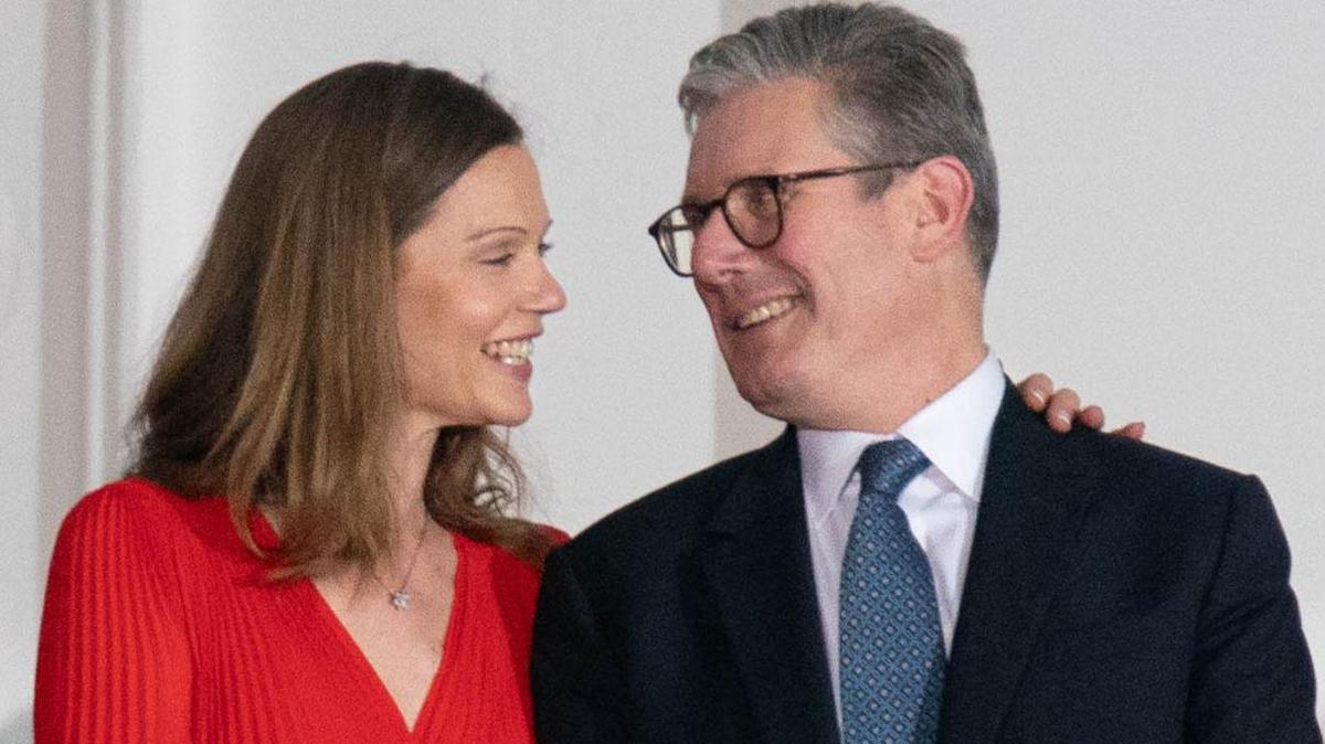 Victoria Starmer, British Prime Minister Sir Keir Starmer, Amelie Derbaudrenghien and Prime Minister of Belgium Charles Michel watch a ceremony on the South Lawn of The White House to mark the 75th anniversary of NATO at the annual summit on July 10, 2024