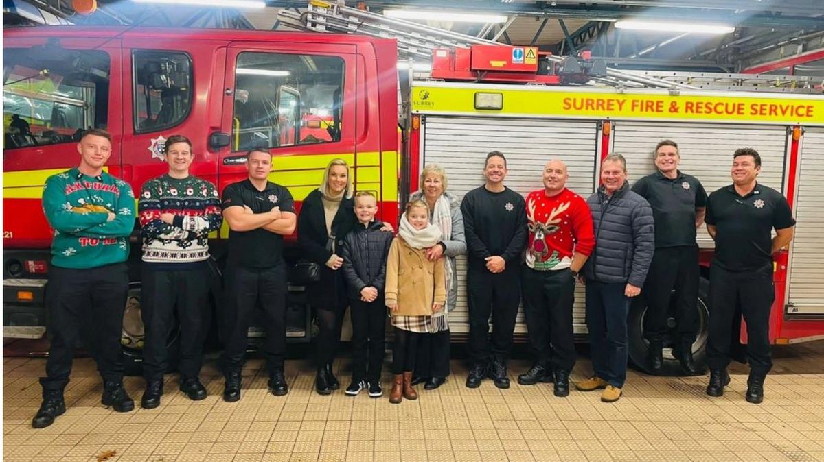 The Surrey Fire and Rescue Service welcome siblings George and Olivia who saved their family from a fire