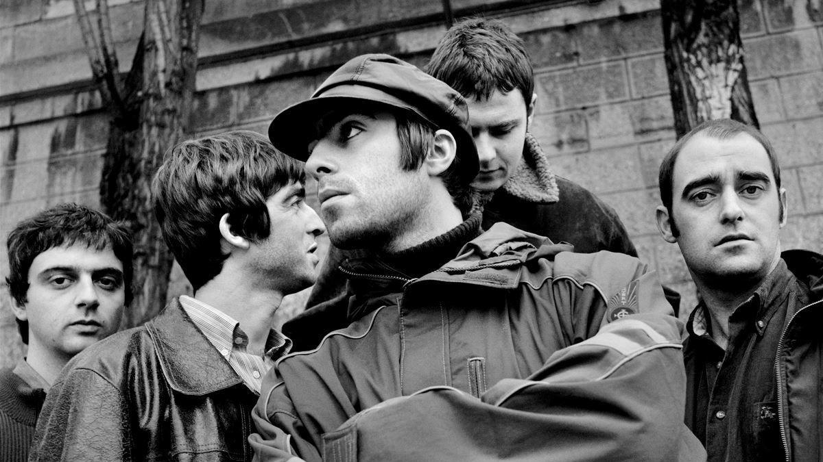 Black and white photo of rock band Oasis in Paris