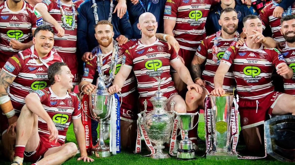 Wigan Warriors celebrate winning the 2024 Super League Grand Final