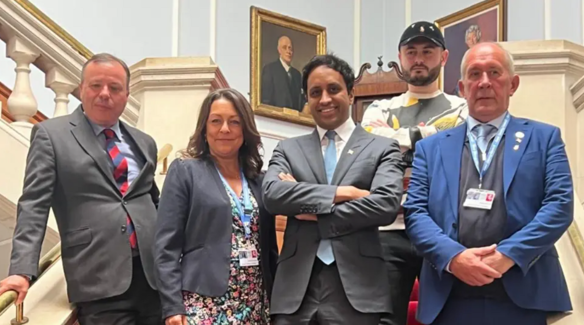 Reform's Doge team during a visit to Kent on Monday, left to right advisor Arron Banks, Kent County Council (KCC) leader Linden Kemkaran, Reform UK chairman Zia Yusuf, head of Reform Doge Nathaniel Fried, Brian Collins, deputy leader of KCC