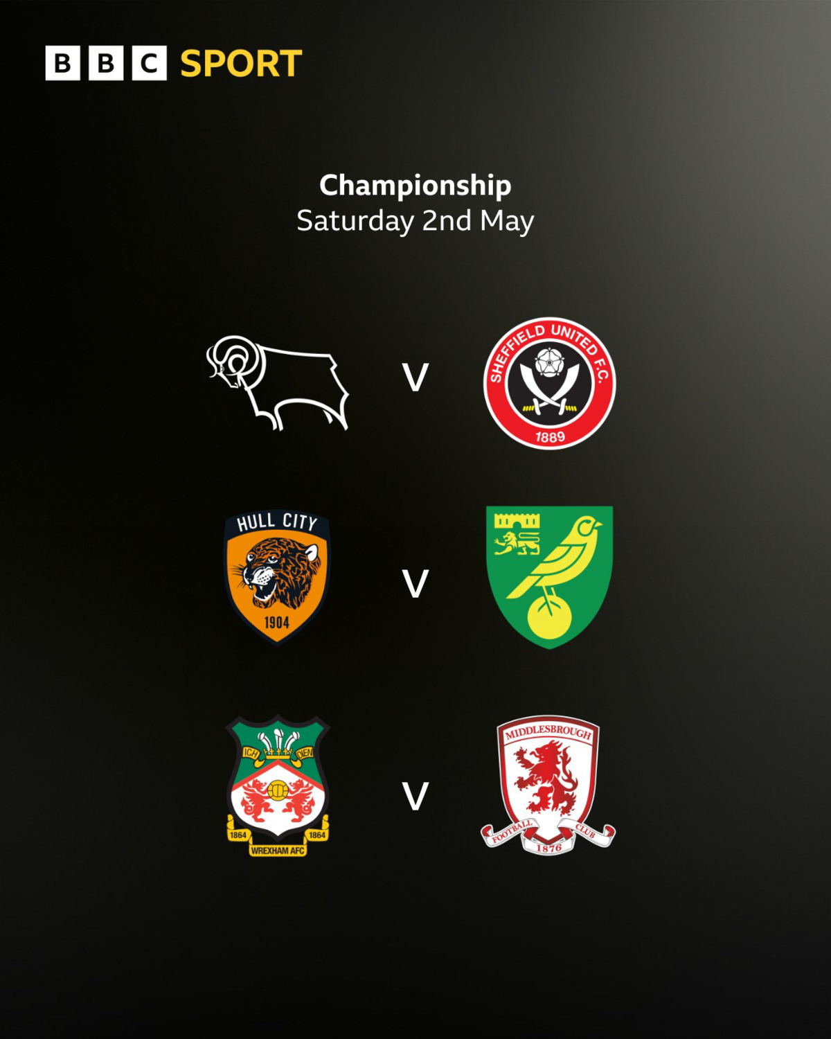 Fixtures involving teams in the race for top six - Derby v Sheff Utd, Hull City v Norwich and Wrexham v Middlesbrough
