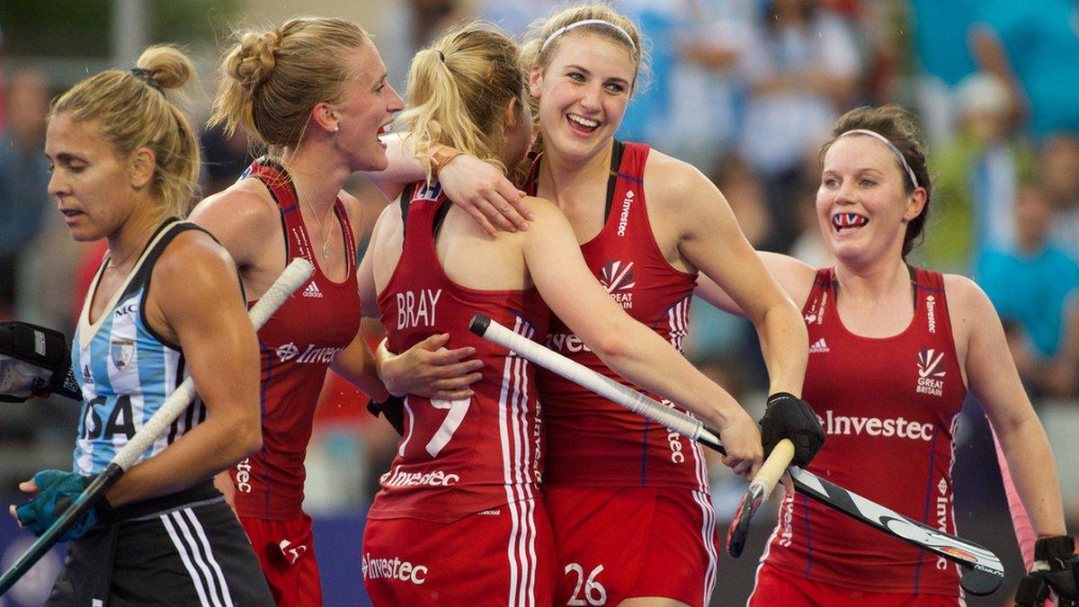 Lily Owsley celebrates a goal for GB against Argentina