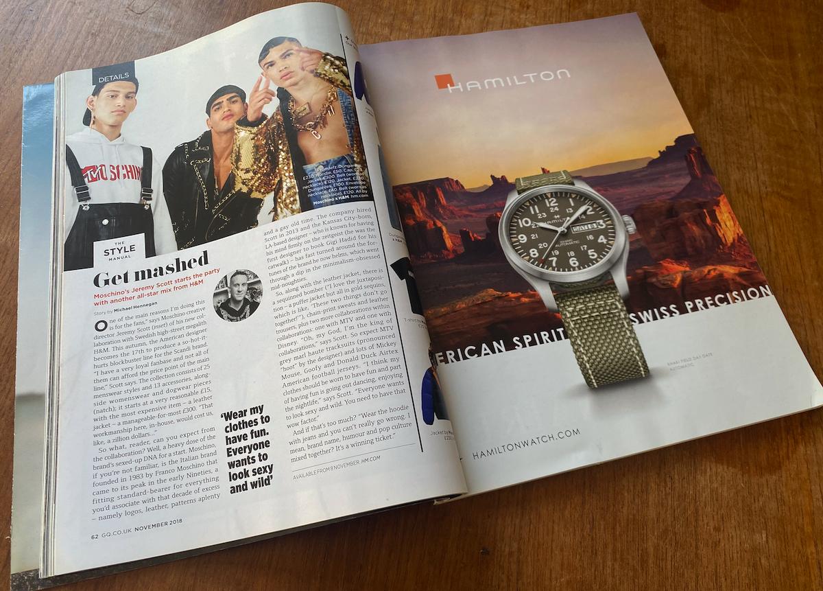 The actual issue of British GQ featured a watch advert on the page