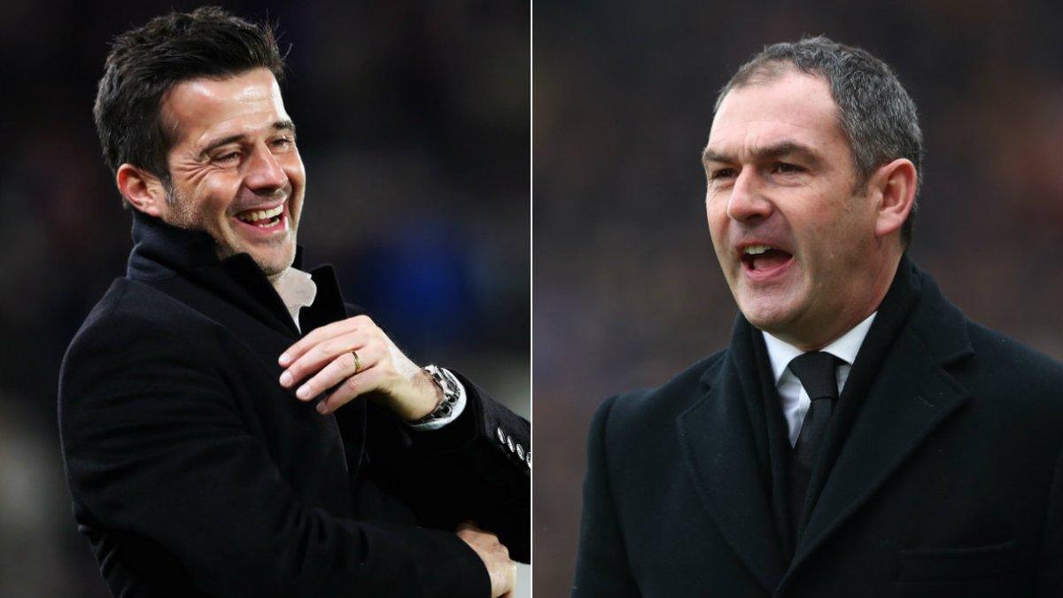 Hull manager Marco Silva and Swansea City boss Paul Clement