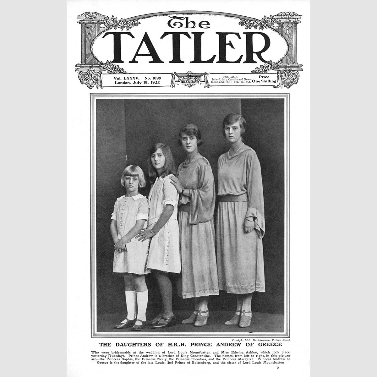 Front cover of The Tatler: Prince Philip's four sisters, 1922