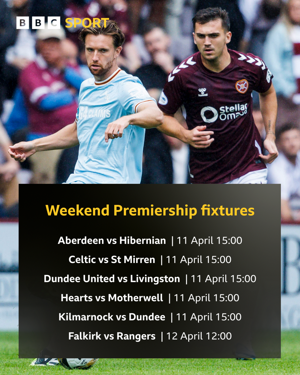 This weekend's Scottish Premiership fixtures against a picture of Elliot Watt and Oisin McEntee