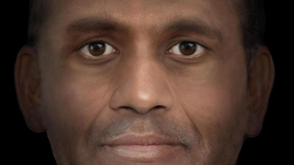 A digital portrait of the other skull excavated at Kondagai in Tamil Nadu, India.
