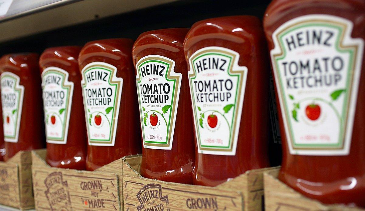 Heinz Ketchup bottles on a supermarket shelf