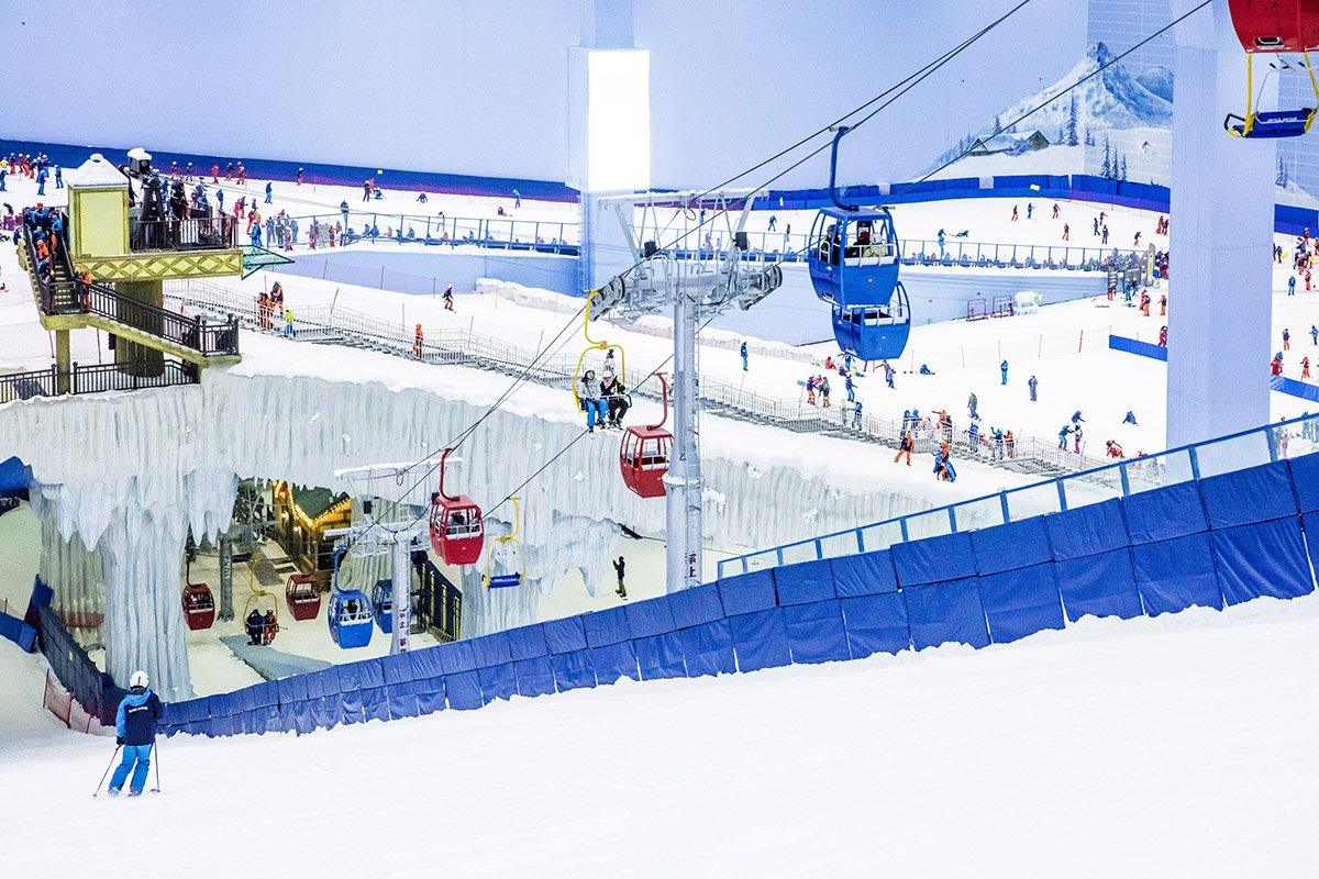 Overview of the ski resort with ski lifts