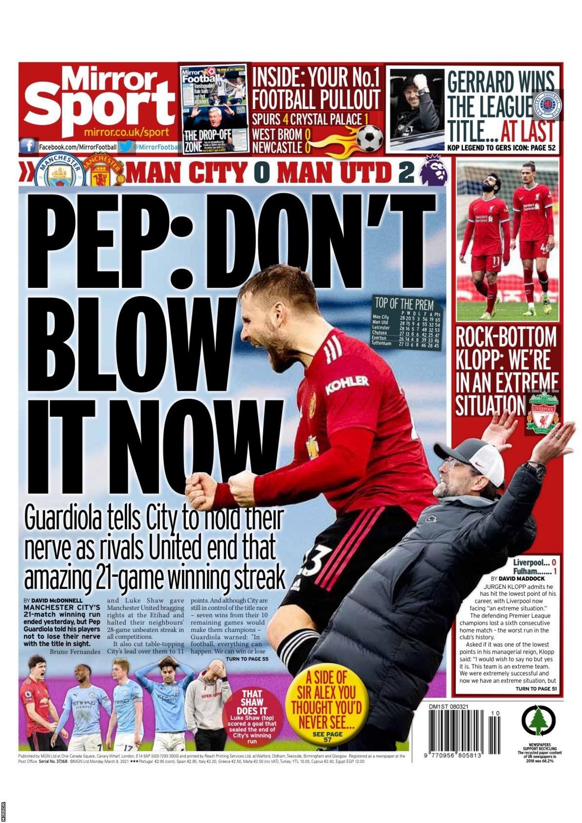 Monday's Daily Mirror