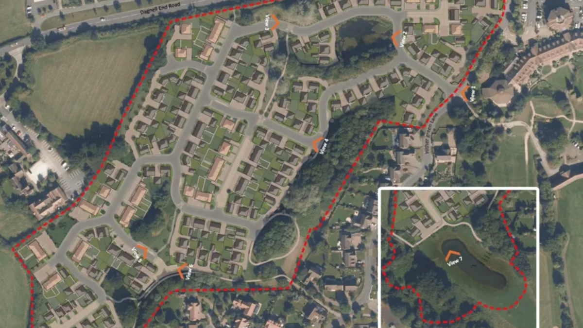 An aerial drawing by the developer shows where the homes would be sited.
