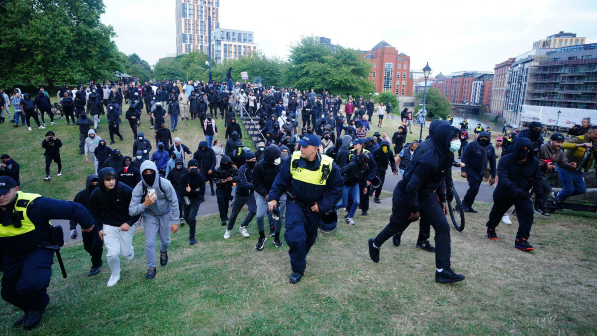 Anti-racism protesters demonstrate in Castle Park in Bristol