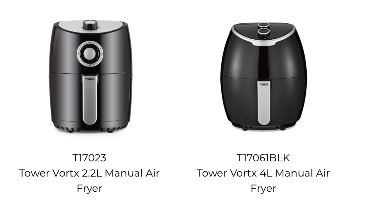 Two of the tower air fryers which have been recalled