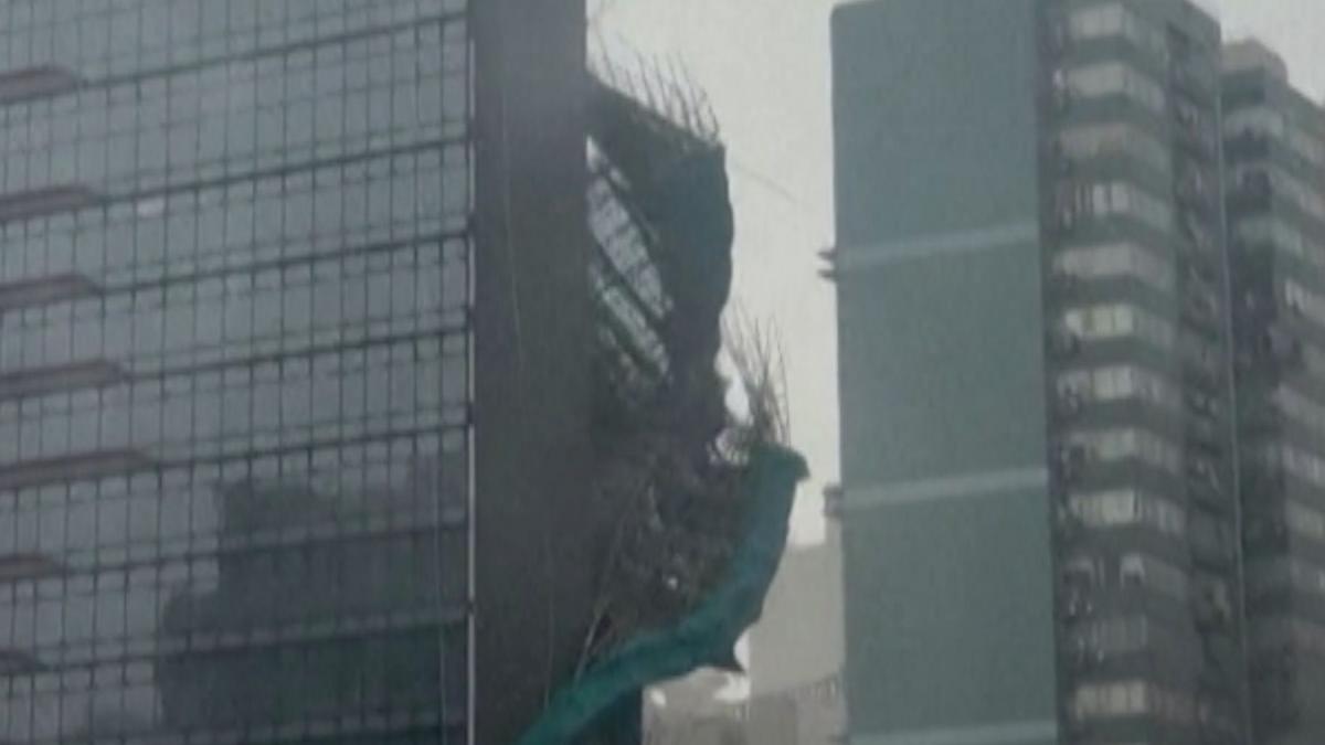 Watch: Scaffolding ripped from Hong Kong building as Typhoon Noul makes landfall