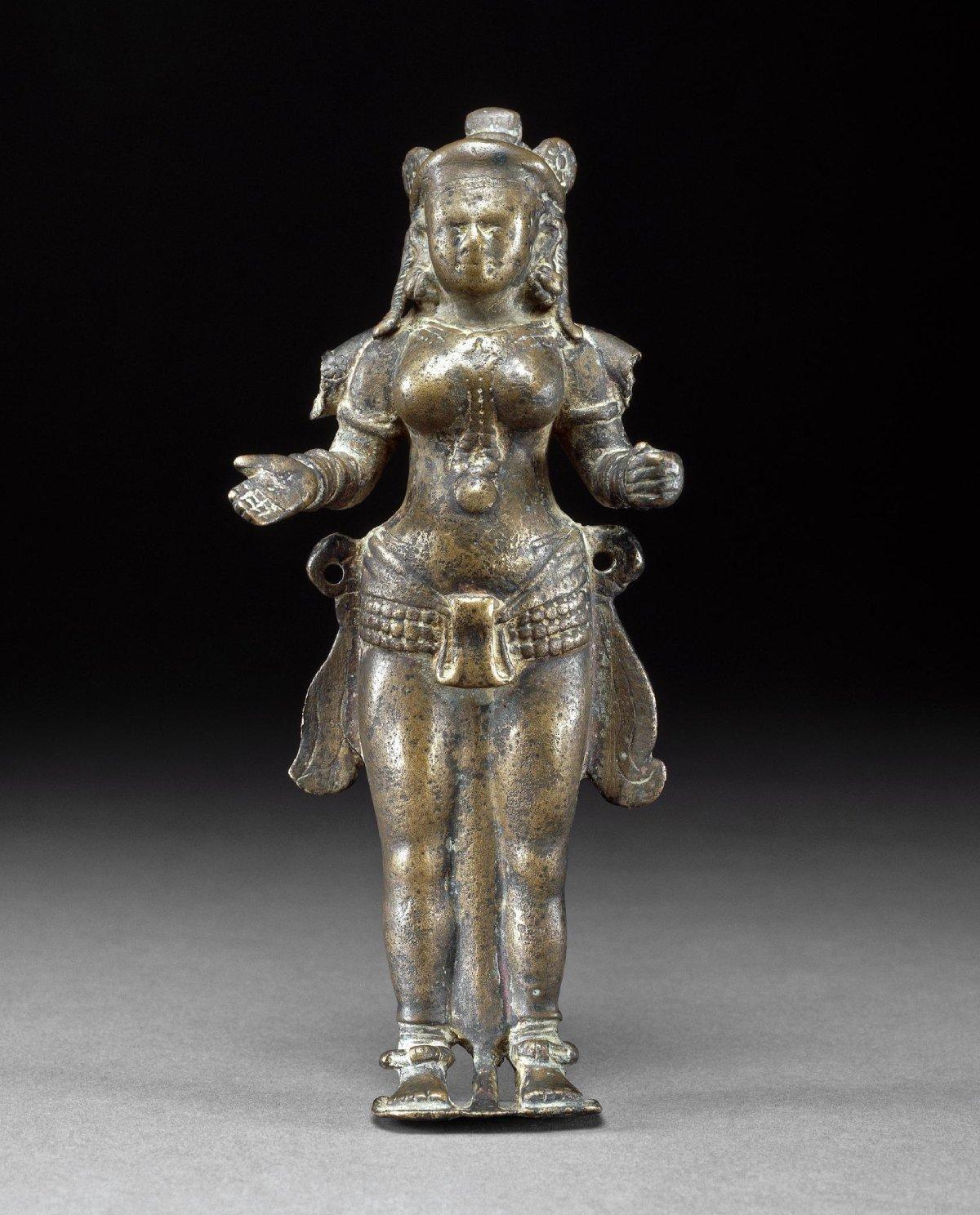 Copper alloy figure of a goddess, India, about AD 1–100.