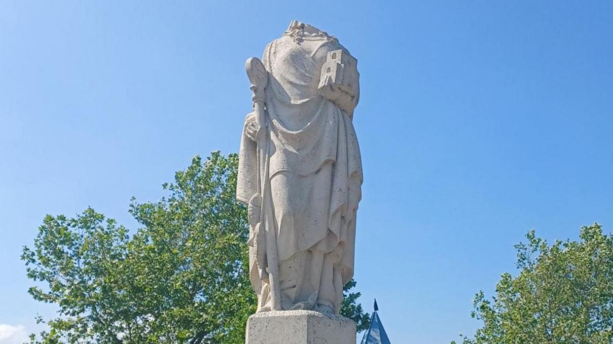 The vandalised St Eanswythe sculpture