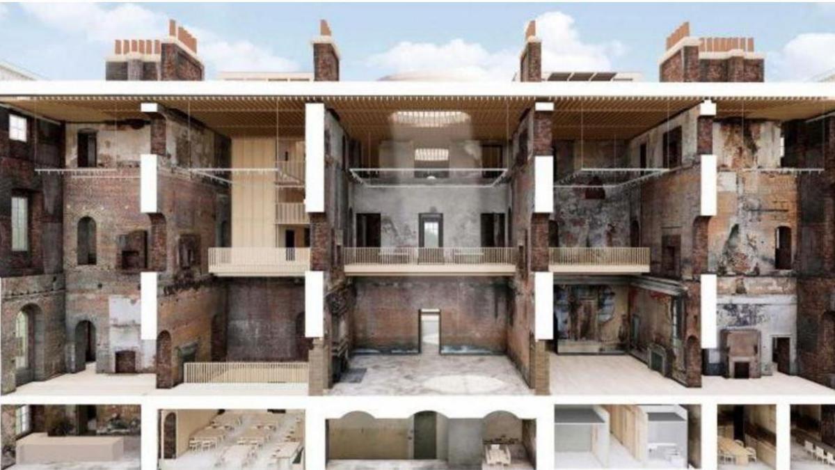 CGI image of plans for the restoration of Clandon Park in Guildford which include open plan walkways and staircases inside the house