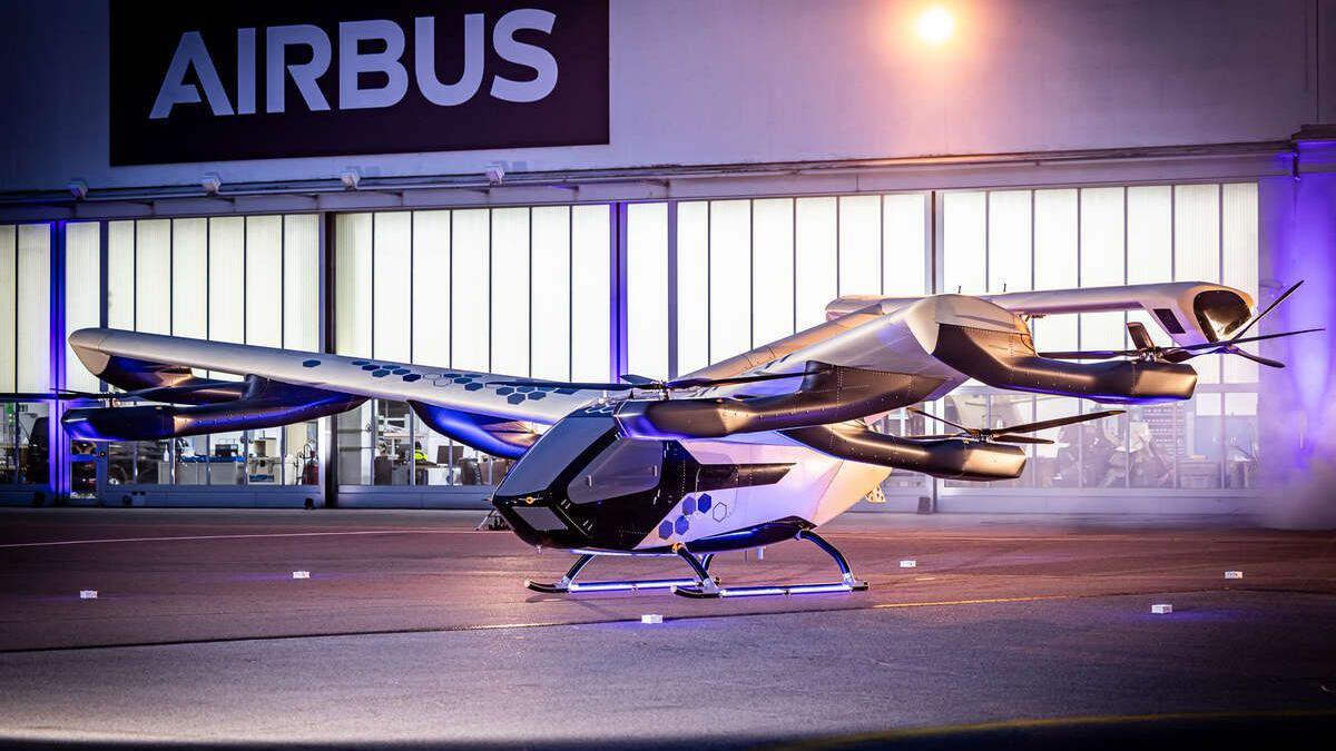 The CityAirbus sits outside an Airbus hanger