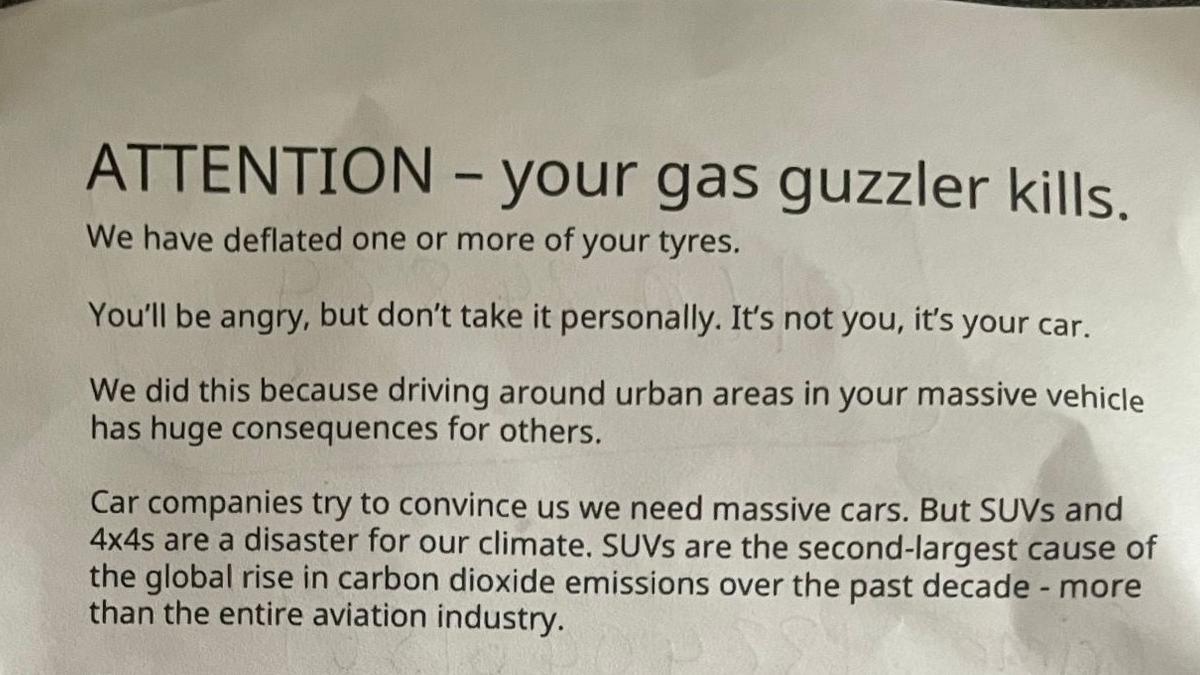 A letter claiming to be from the Tyre Extinguishers