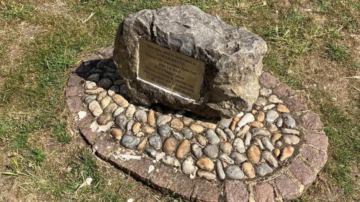 A memorial plaque dedicated to an eight-year-old girl, Sarah Payne, who was abducted and murdered on 1 July 2000 in West Sussex. 