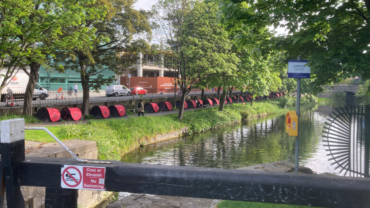 Tents along Grand Canal in Dublin