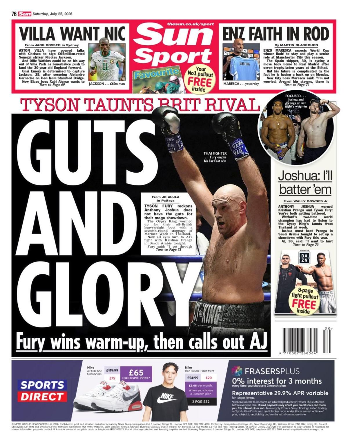 Back page of the Sun on 25 July 2026