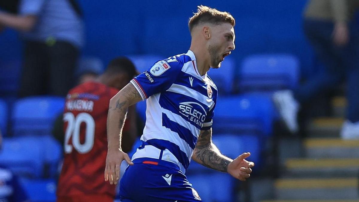 Lewis Wing, who joined Reading from Wycombe Wanderers in the summer of 2023, celebrates his goal against Crawley Town.