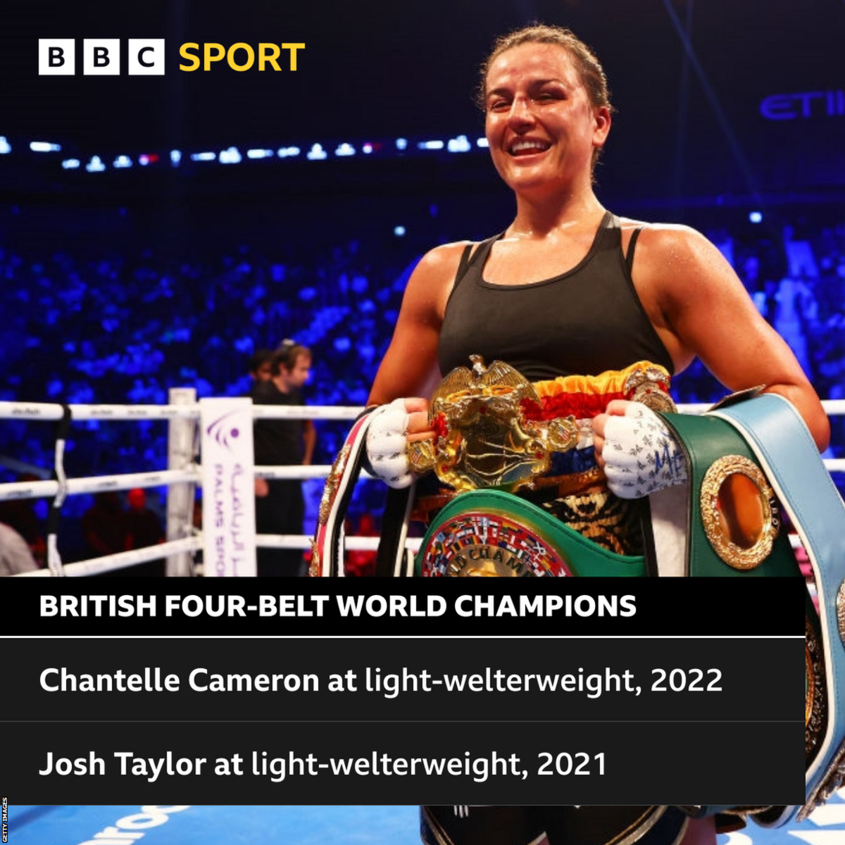 Graphic of UK's undisputed champions with picture of Chantelle Cameron